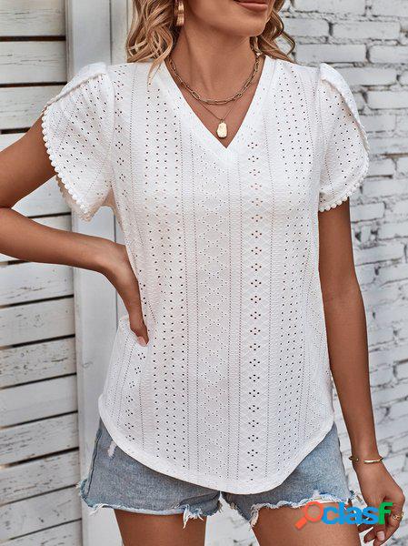 Tinta unita Casuale maglia Scollo a V Camicia
