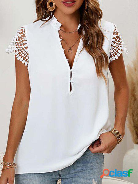 Tinta unita Sciolto Casuale Scollo a V Camicia