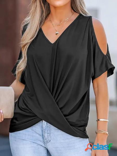 Tinta unita Scollo a V Casuale Camicia