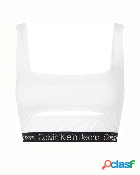 Top bianco a bralette in viscosa con cut-out sotto il seno e