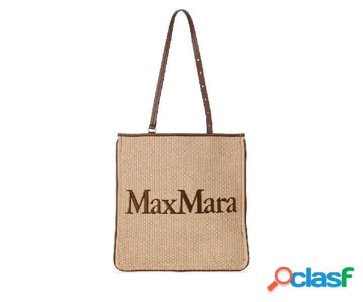 Tote bag Max Mara in paglia intrecciata color naturale