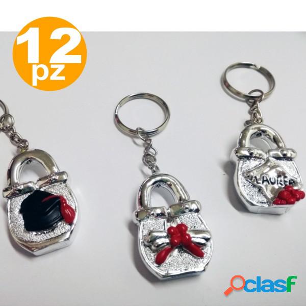 Trade Shop - 12 Bomboniere Lucchetto Argento Laurea Metallo