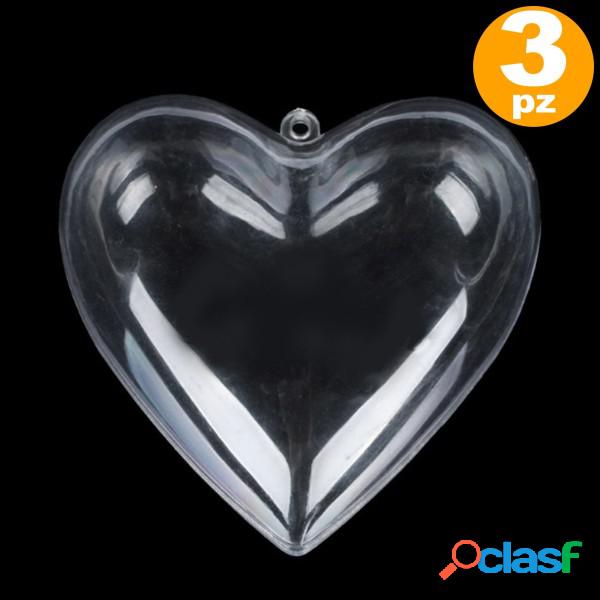 Trade Shop - 3 X Cuore In Plastica Trasparente Apribile Da