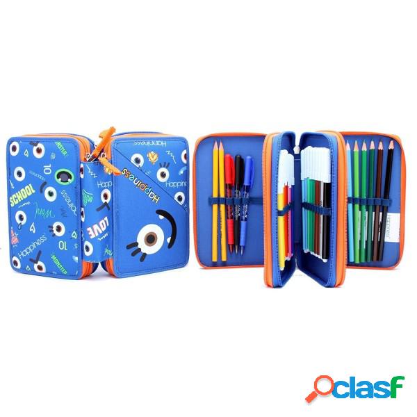 Trade Shop - Astuccio 3 Zip 3 Scomparti Colore Blu Funny