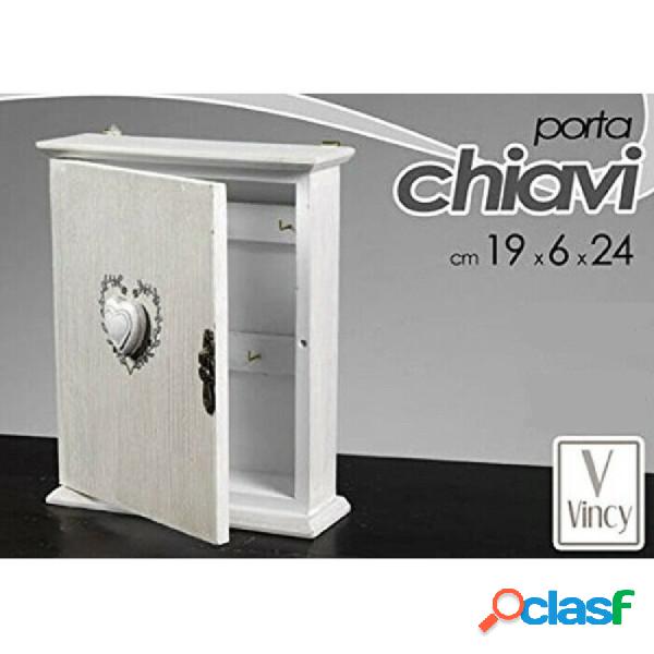 Trade Shop - Cassetta Portachiavi Da Parete In Legno Bianco