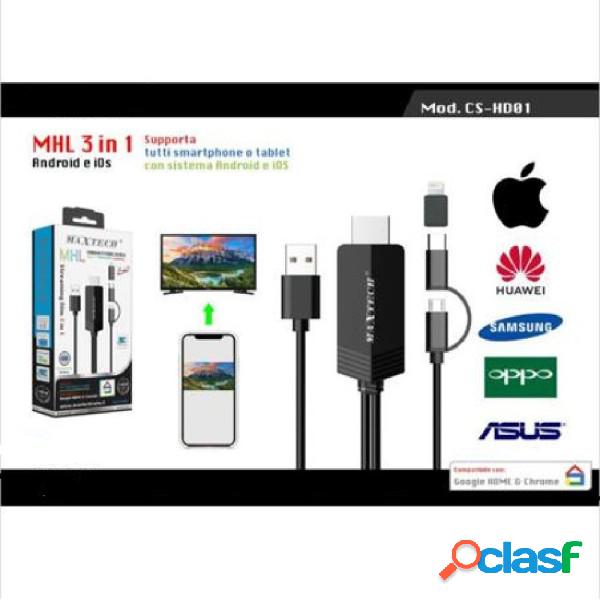Trade Shop - Cavo 3in1 Mhl Streaming Micro Usb Type-c