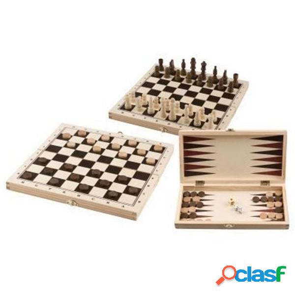 Trade Shop - Gioco Box In Legno 3 In 1 Dama Scacchi E