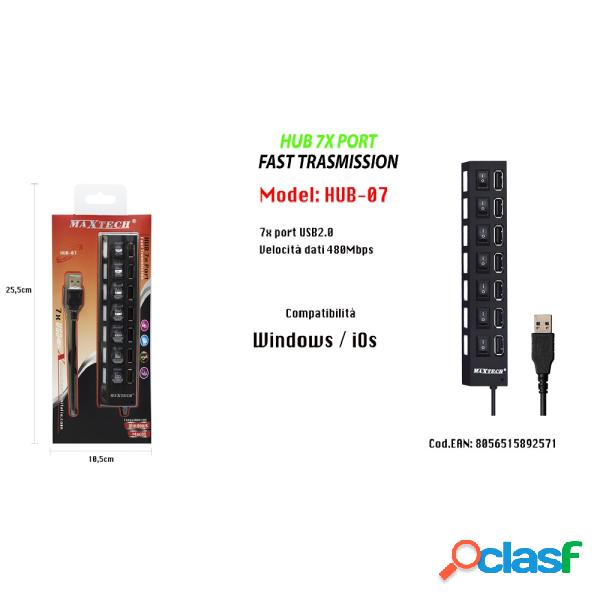 Trade Shop - Maxtech Hub-07 Usb 2.0 A 7 Porte Ad Alta