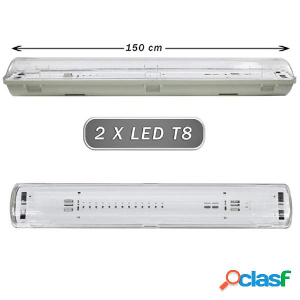 Trade Shop - Plafoniera Stagna 2 Neon Led Tubo T8 G13 150 Cm