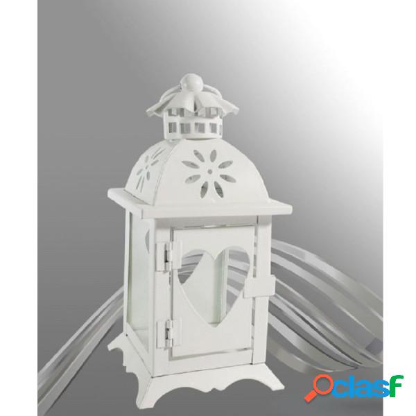 Trade Shop - Porta Candela Cuori Lanterna Bianca In Vetro