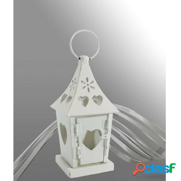 Trade Shop - Porta Candela Lumino Lanterna Bianca In Metallo