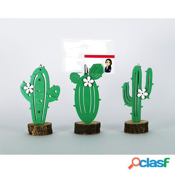 Trade Shop - Portafoto Cactus Fiore 3pz Base Legno