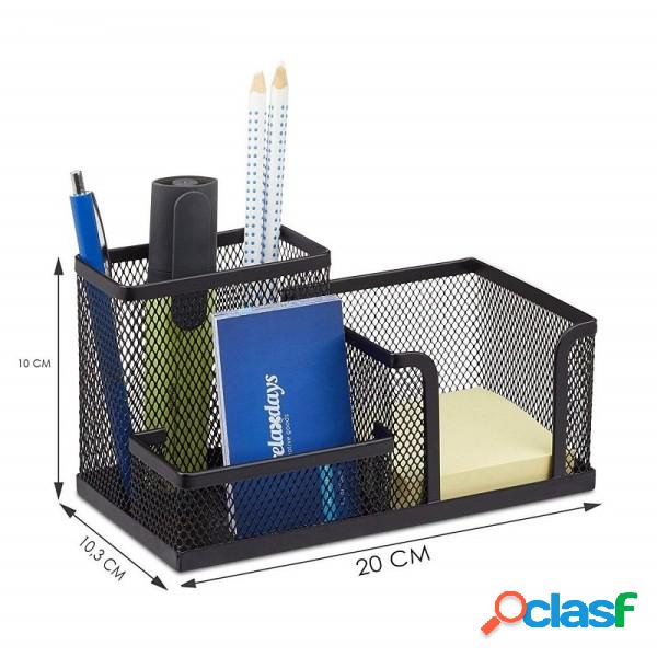 Trade Shop - Portapenne Post It Nero Rete 3 Scomparti Penna