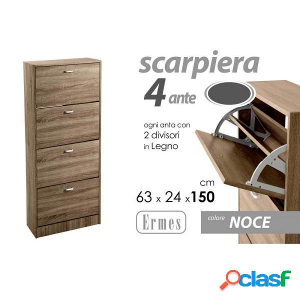 Trade Shop - Scarpiera 4 Ante Doppia Salvaspazio Slim Legno