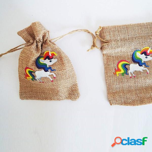 Trade Shop - Set 12 Pezzi Sacchetti Sacchetto Unicorno Juta