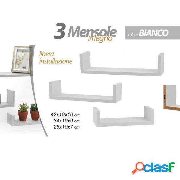 Trade Shop - Set 3 Mensole Parete In Legno Color Bianco