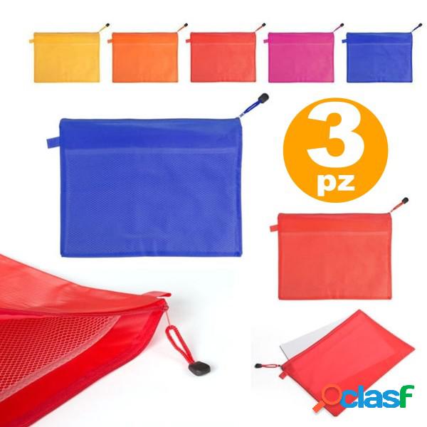 Trade Shop - Set 3 Portadocumenti Busta Pvc Zip Tasca