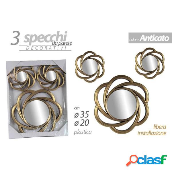 Trade Shop - Set 3 Specchi Parete Decorativi Oro Anticato