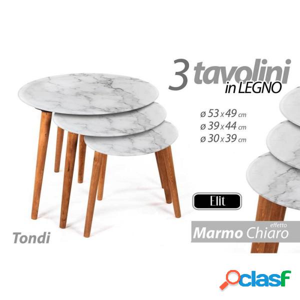 Trade Shop - Set 3 Tavolini Effetto Marmo Piedi Legno