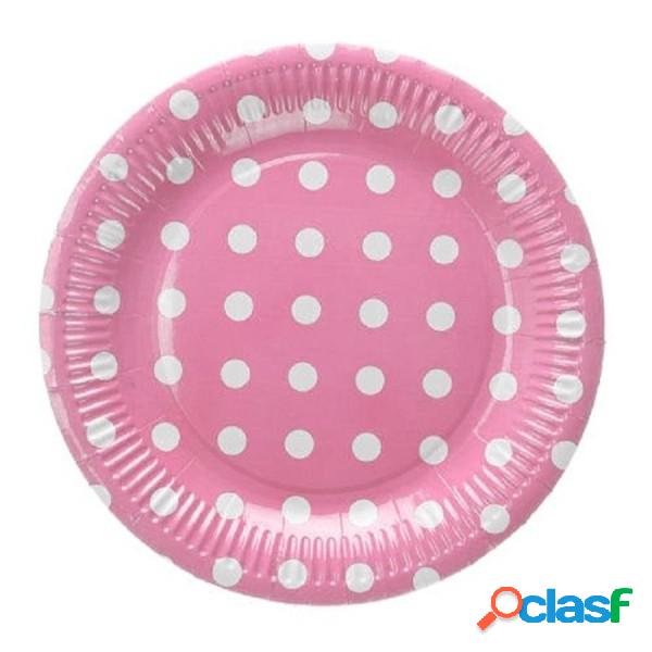 Trade Shop - Set 48 Pezzi Piatti Carta 23 Cm Rosa Pois