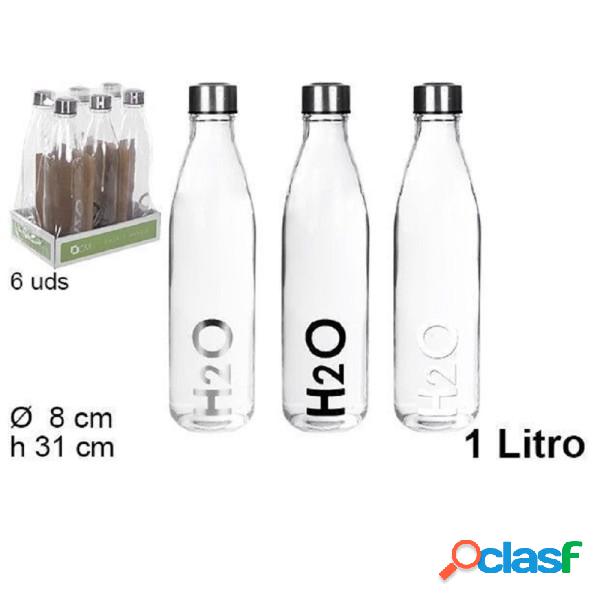 Trade Shop - Set 6 Pz Bottiglia Dacqua H2o Vetro Trasparente