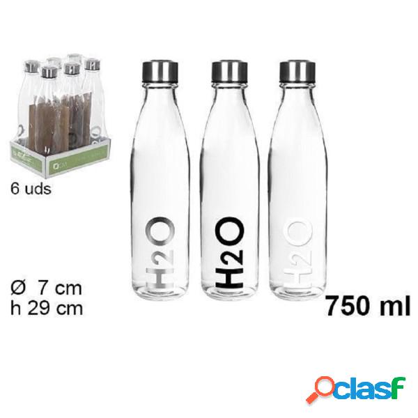 Trade Shop - Set 6pz Bottiglia Dacqua H2o Vetro Trasparente