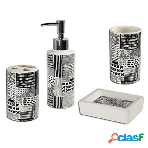 Trade Shop - Set Bagno Nero In Ceramica Dispenser Sapone