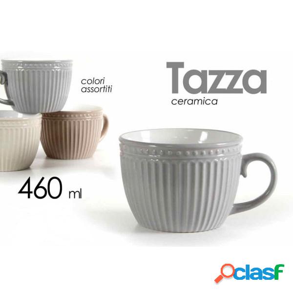 Trade Shop - Tazza Tazzone Latte Decoro Rigato In Ceramica