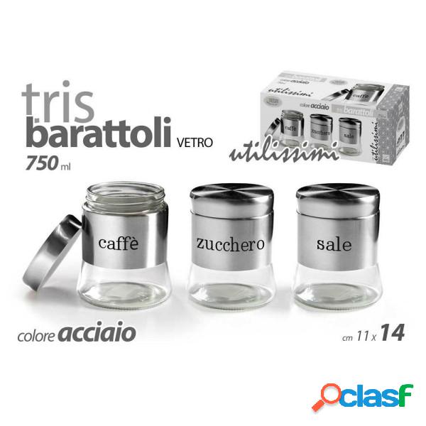 Trade Shop - Tris Barattoli Barattolino 750ml 11x14cm Vetro