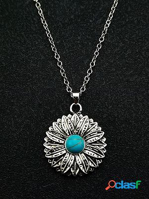 Turquoise Sunflower Vintage Boho Floral Necklace
