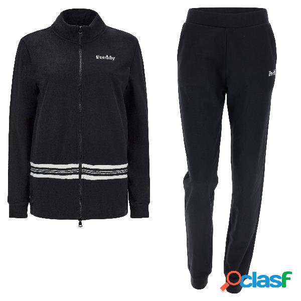 Tuta elasticizzata felpa lunga con nastro jacquard a righe