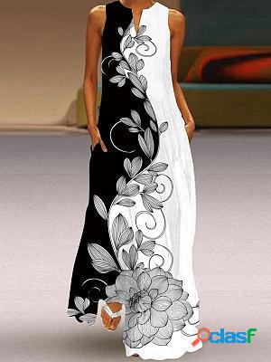 V-neck Loose Casual Floral Print Sleeveless Maxi Dress