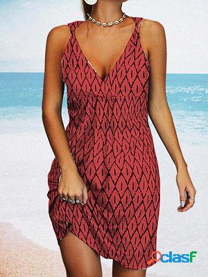 V-neck Sleeveless Diamond Shift Dresses