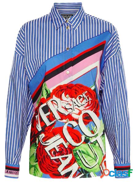 VERSACE JEANS COUTURE Camicia a righe con stampa Roses