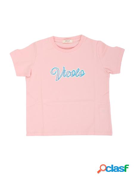 VICOLO T-shirt a maniche corte con logo strass Rosa