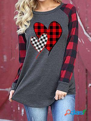 Valentine's Day Black And White Red Plaid Love Long Sleeve