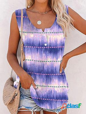 Vest Striped Button Print Sleeveless Crewneck Short sleeve