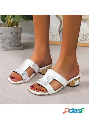 Vintage Chunky Square Toe Low Heel Sandals