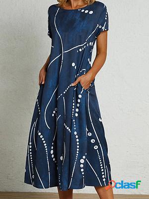 Women Casual Printed Short Sleeves Midi Dress