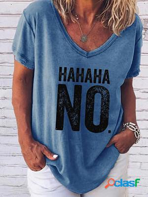 Women Short Sleeves Letters Printed Casual T-shirt