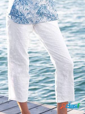 Women Solid White Linen-blend Pants