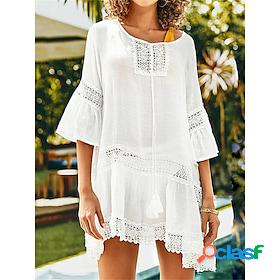 Womens Beach Dress Beach Wear Patchwork Mini Dress Plain