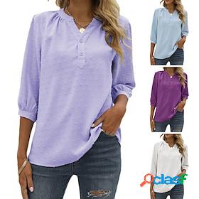 Womens Blouse Jacquard Basic Solid / Plain Color V Neck