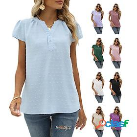 Women's Blouse Jacquard Daily Solid / Plain Color Cap Sleeve