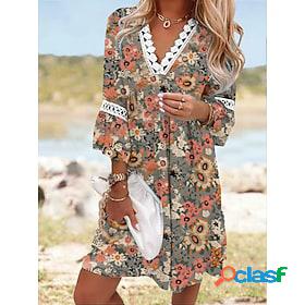 Womens Casual Dress Boho Dress Midi Dress White Yellow Green
