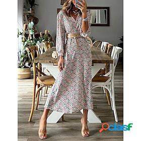 Women's Casual Dress Floral Print Dress V Neck Print Midi