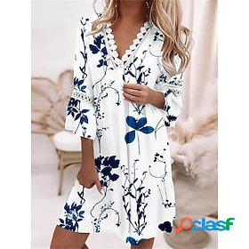 Women's Casual Dress Floral Print Dress V Neck Print Mini