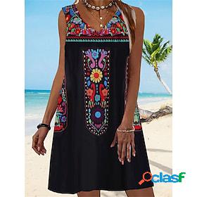 Womens Casual Dress Graphic Floral Tank Dress Summer Dress V