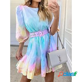 Womens Casual Dress Ombre Print Dress SpringDress Crew Neck