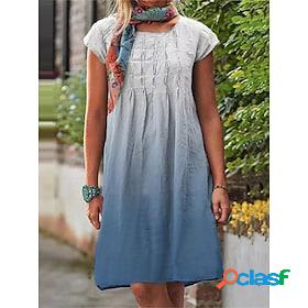 Womens Casual Dress Ombre Summer Dress Print Dress Crew Neck
